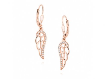 Rose gold náušnice s andělskými křídly a zirkony s klasickým patentem - Meucci SLE041