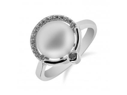 Stylový stříbrný prsten s perlou a zirkony - Meucci SP35R