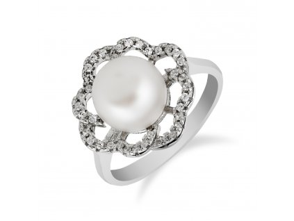 Stříbrný prsten s kytičkou a perlou - Meucci SP47R
