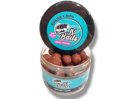 JV Baits boilies v dipu chilli-kreveta 500ml mix 20/24mm