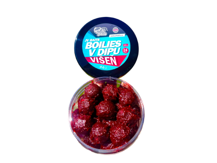 JV Baits Dipované boilies Višeň 24 mm 300 ml