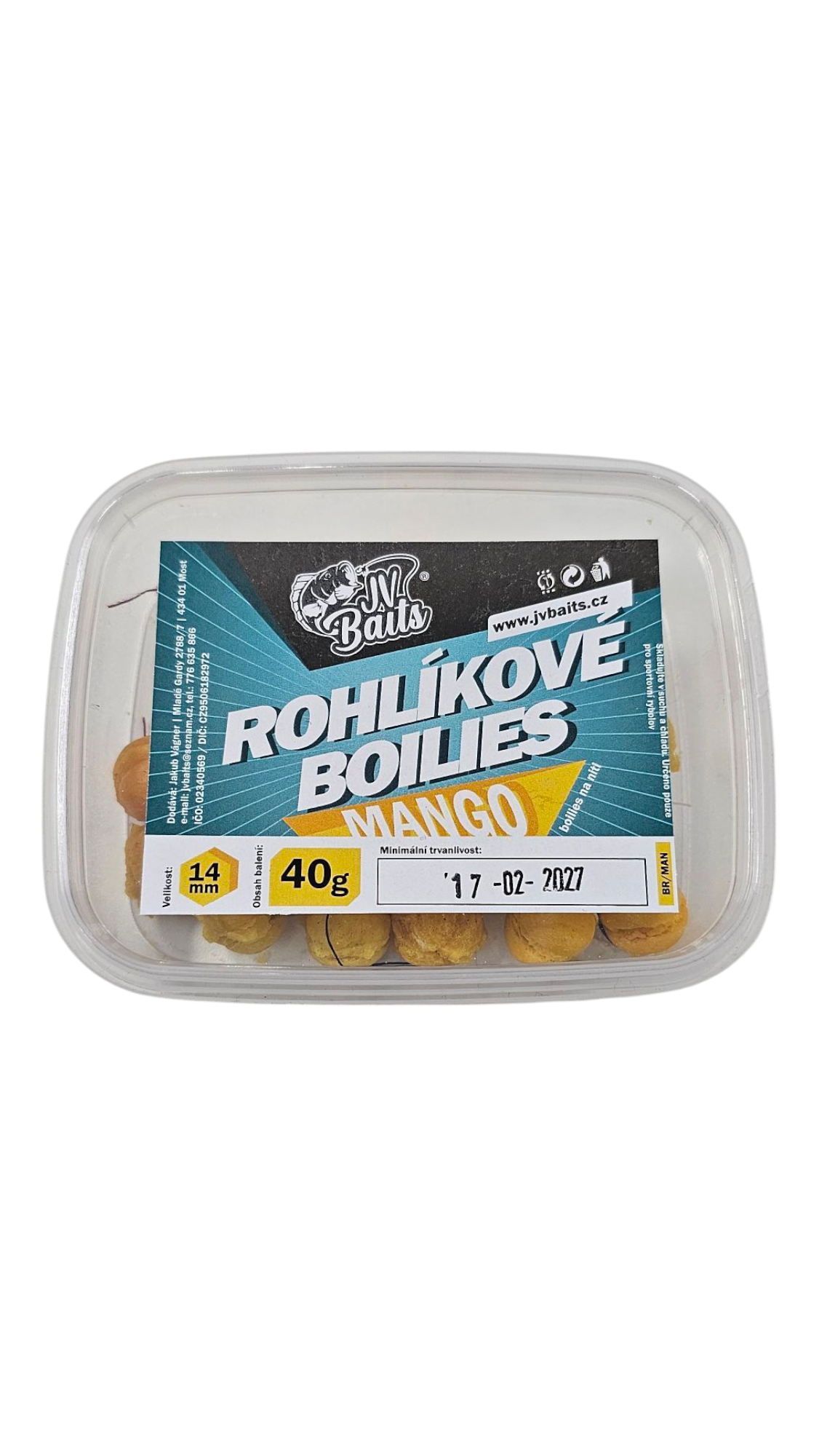 JV Baits Rohlíkové boilies 14 mm, 40 g Mango