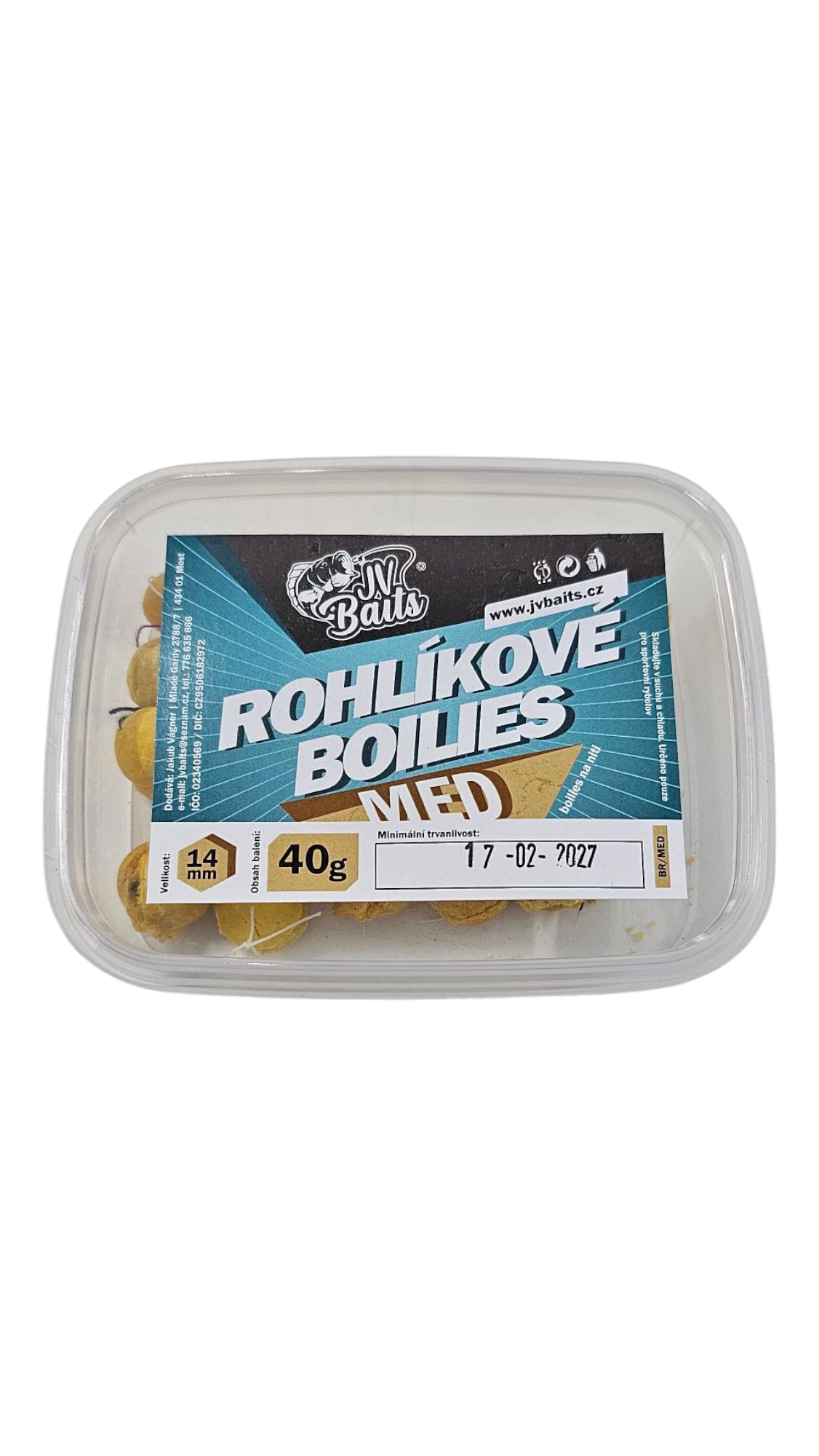 JV Baits Rohlíkové boilies 14 mm, 40 g Med