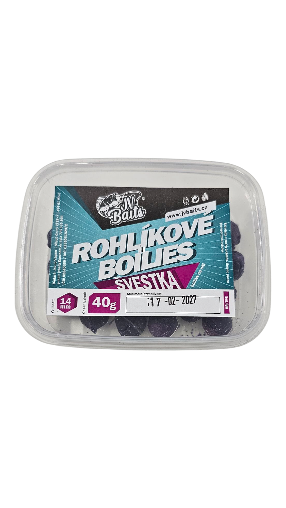 JV Baits Rohlíkové boilies 14 mm, 40 g Švestka
