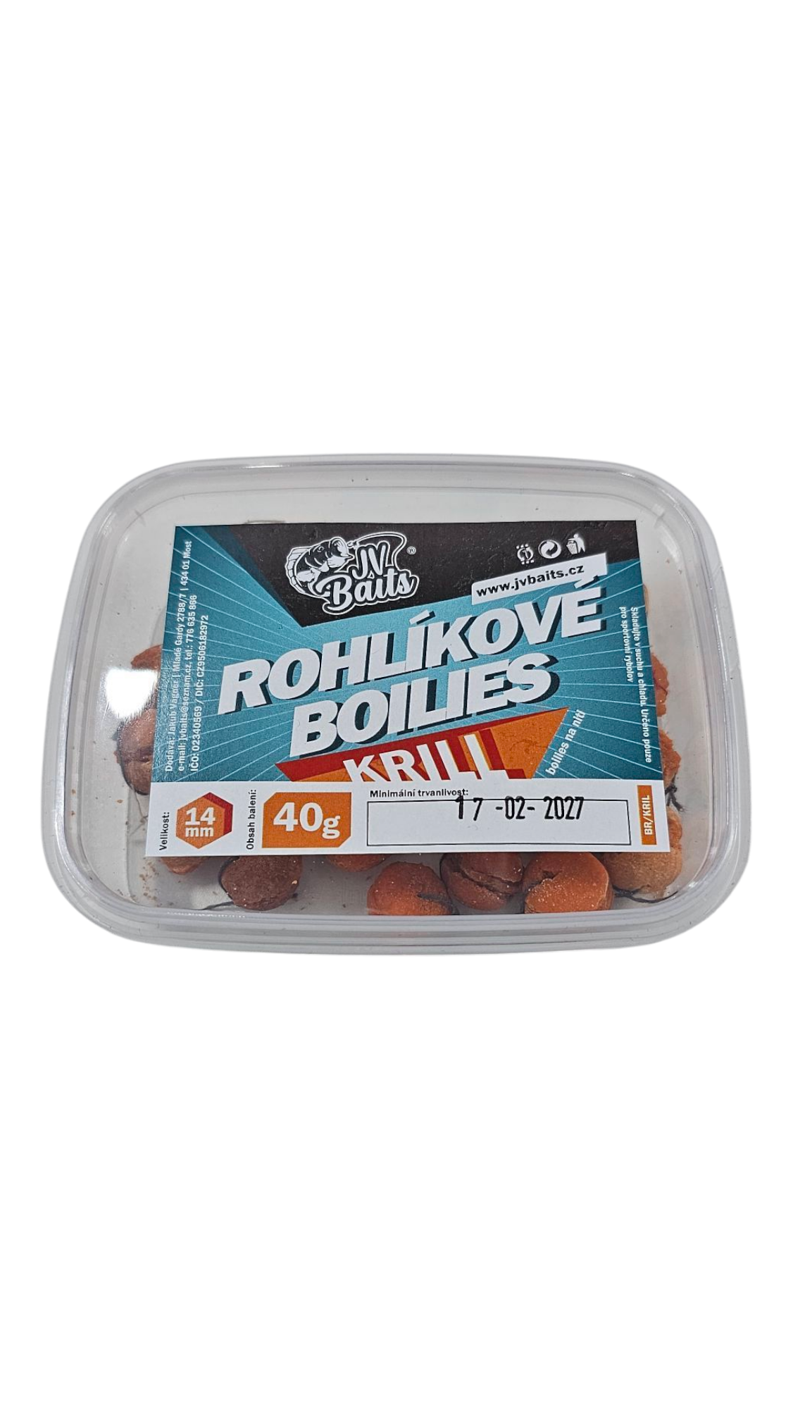 JV Baits Rohlíkové boilies 14 mm, 40 g Krill