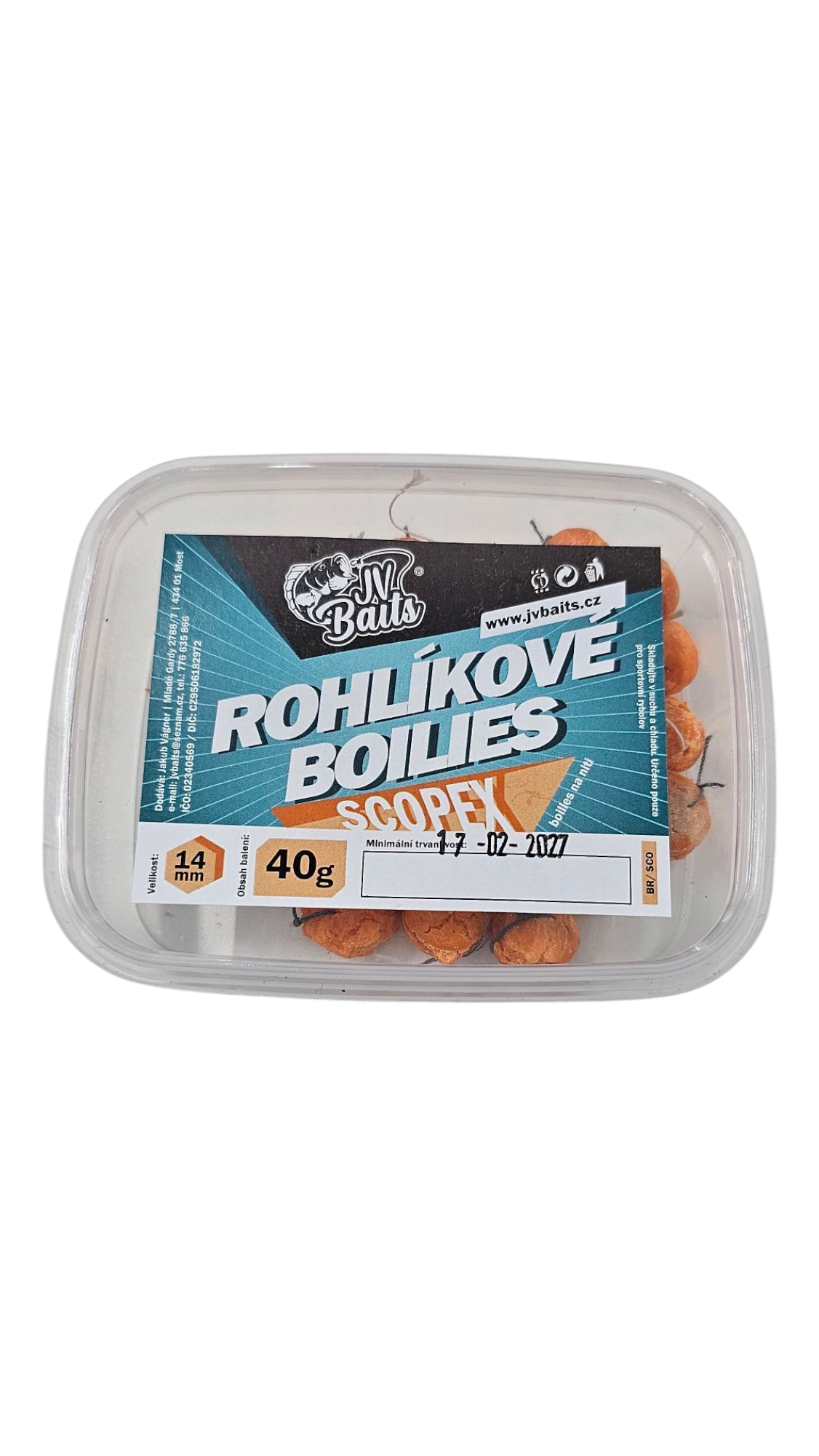 JV Baits Rohlíkové boilies 14 mm, 40 g Scopex