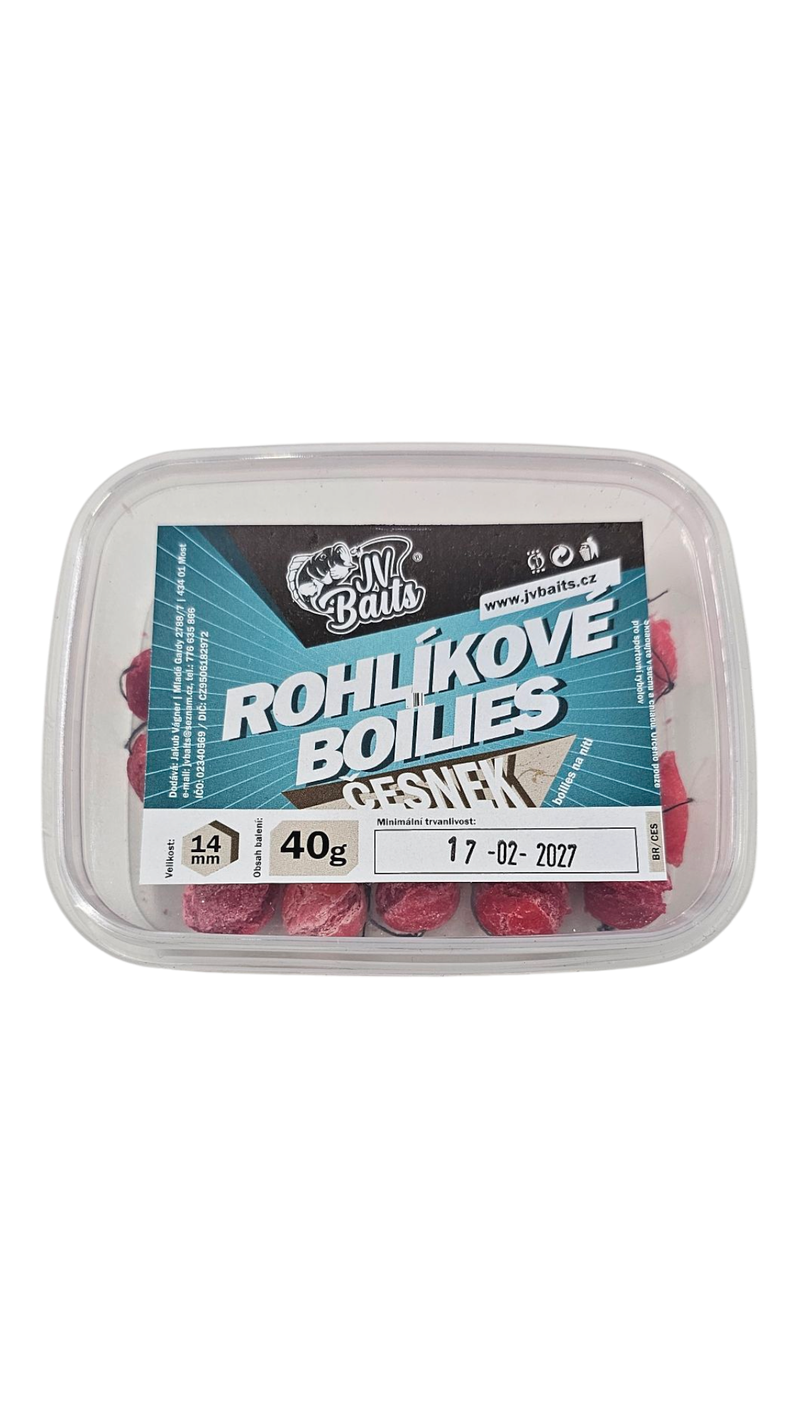 JV Baits Rohlíkové boilies 14 mm, 40 g Česnek