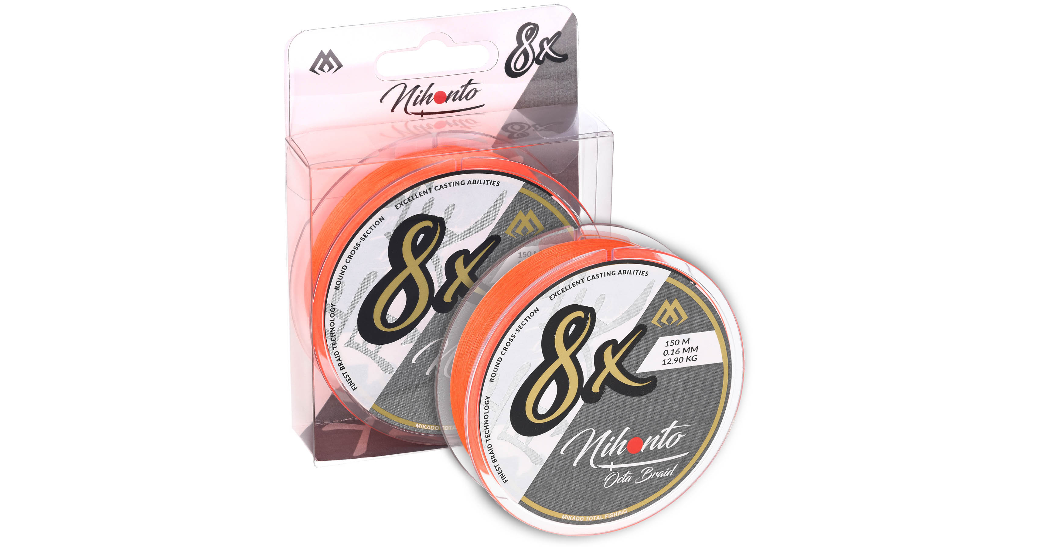 Pletená Šňůra Mikado Nihonto Octa Braid Fluo Orange 150m Průměr,nosnost: 0,35mm/35,4kg