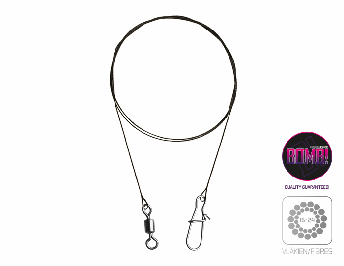 Delphin Wolfrámové lanko BOMB! s obratl. a karab. / 20 vláken Velikost: 1ks/35cm/11kg