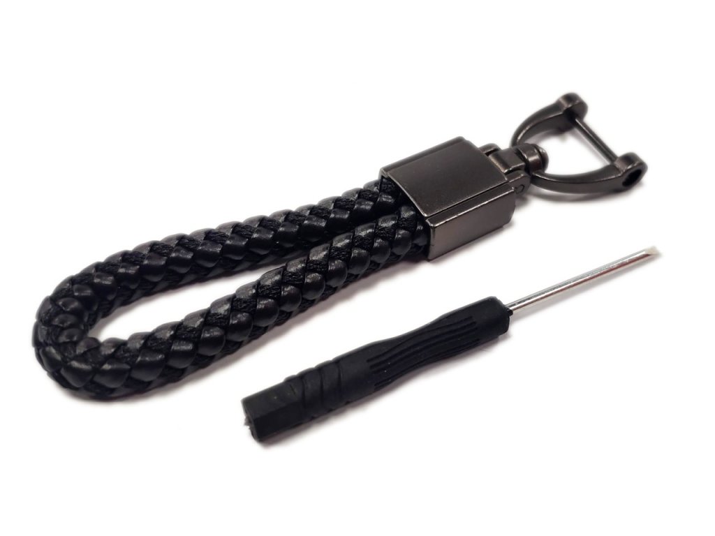 Klíčenka- pletená klíčenka s kovovým štítkem černá