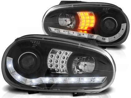 Přední světla VW GOLF 4 09.97-09.03 DAYLIGHT ČERNÉ LED BLINKR