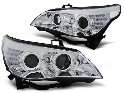 Přední světla Angel Eyes BMW E60/E61 03-07 CHROMOVÉ LED BLINKR