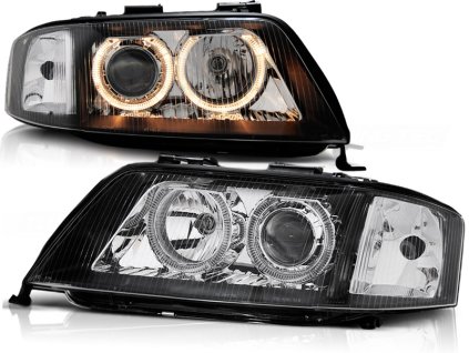 Přední světla,AUDI A6 05.97-09.99 ANGEL EYES černé