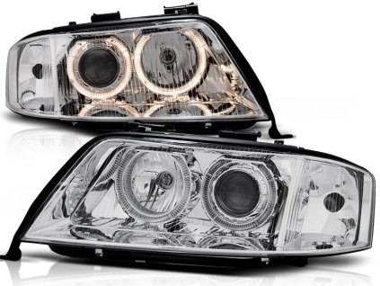 Přední světla,AUDI A6 05.97-09.99 ANGEL EYES chromové