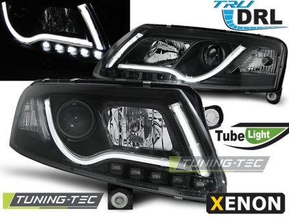 Přední světla,AUDI A6 C6 04-08 XENON TUBE LIGHTS TRU DRL černé