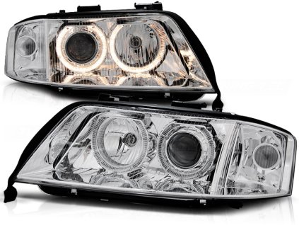 Přední světla,AUDI A6 10.99-06.01 ANGEL EYES chromové