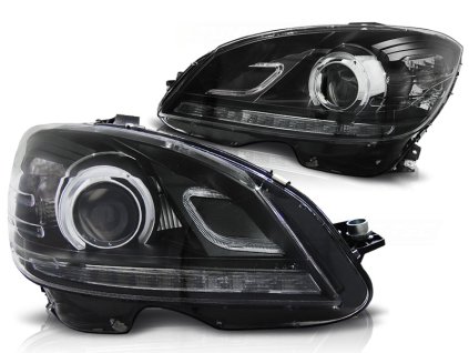 Přední světla MERCEDES W204 07-10 s denním svícením TRUE DRL černé