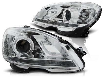 Přední světla MERCEDES W204 07-10 s denním svícením TRUE DRL CHROMOVÉ