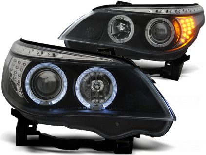 Přední světla BMW E60/E61 03-07 ANGEL EYES černé LED Blinkr