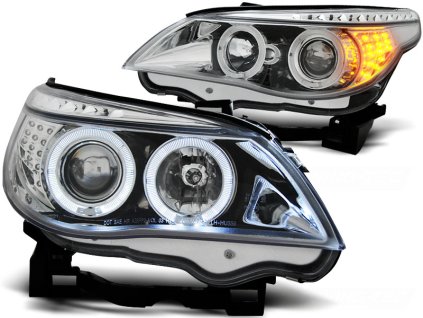 Přední světla BMW E60/E61 03-07 ANGEL EYES chromové LED Blinkr