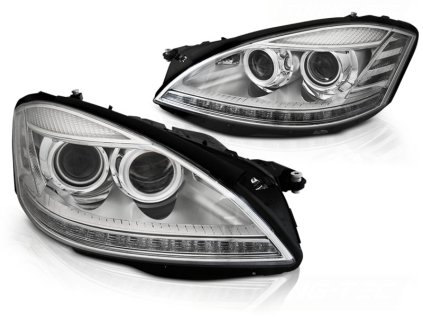 Přední světla xenon D1S, LED SEQ blinkr, AFS, Mercedes-Benz S W221 2005-2009 chromová