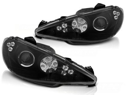 Přední světla Peugeot 206, 2002-2007, Angel Eyes černé