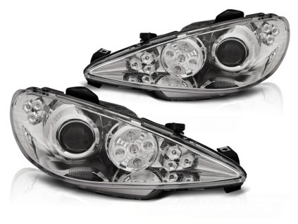 Přední světla Peugeot 206, 2002-2007, Angel Eyes chromové