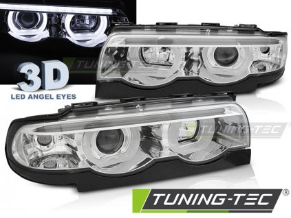 Přední světla 3D LED angel eyes, BMW 7 E38 94-01 chromová