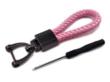 Klíčenka- pletená klíčenka s kovovým štítkem růžová