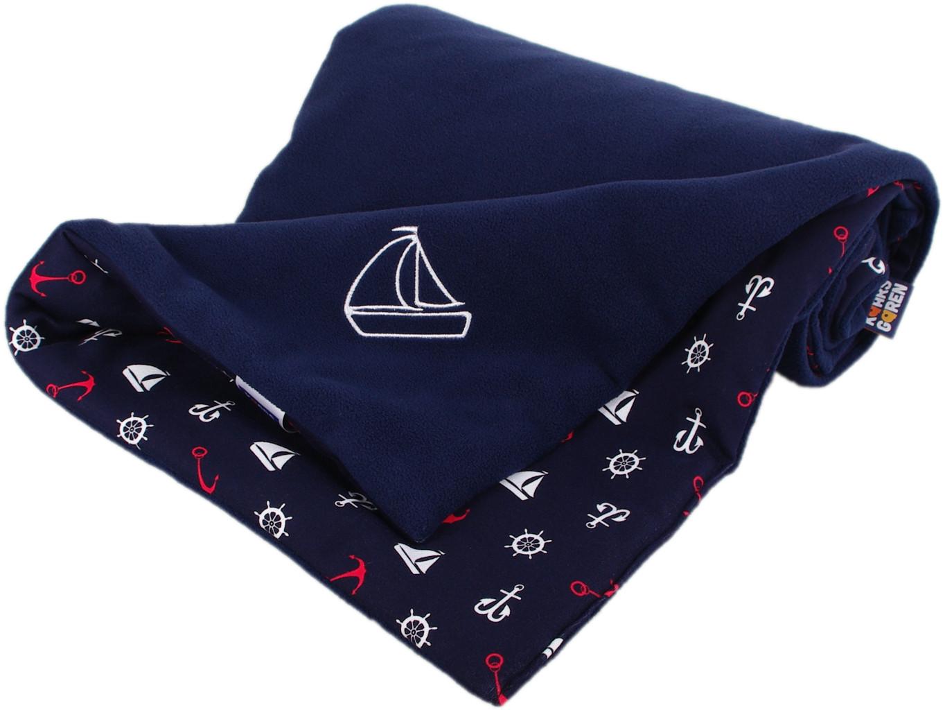 New winter blanket dark blue with boats