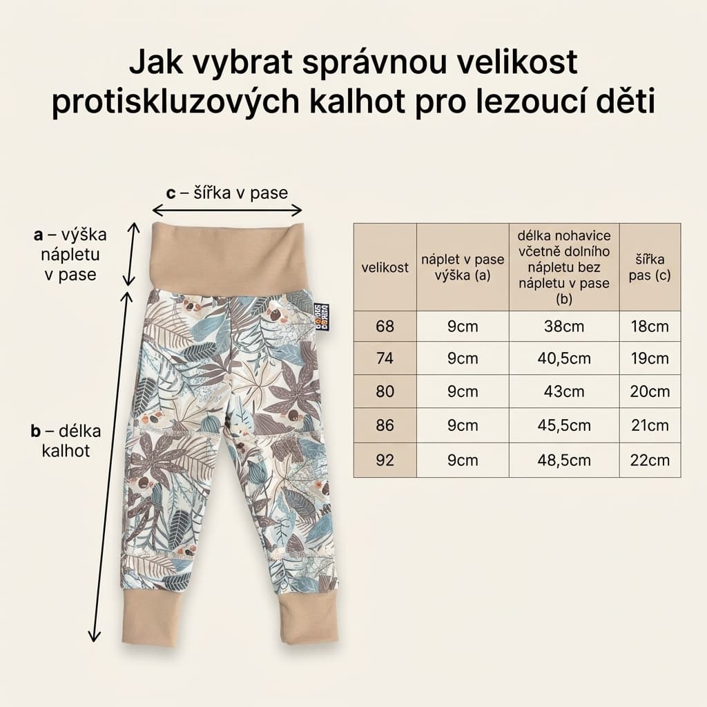 Tabulka velikostí protiskluzových kalhot pro lezoucí děti