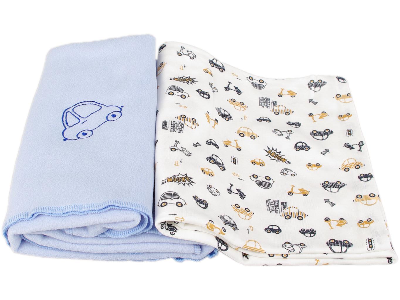 Sada dvou dětských dek 100x70 cm světle modrá autíčka Kaarsgaren