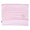 Růžová dětská deka Wellsoft s výšivkou zajíčka – rozložená, viditelná bavlněná část s potiskem zajíčků