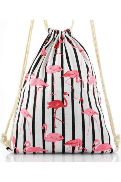 Plátěný vak na záda s pruhy a plameňáky