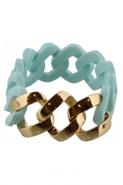 Světle modrý gumový náramek se zlatým zdobením