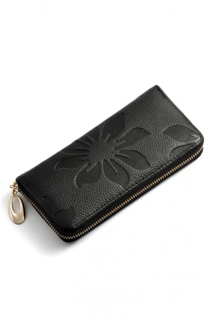 Černá květinová peněženka z eko kůže