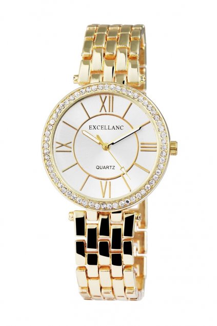 Zlaté dámské kovové hodinky s krystalky