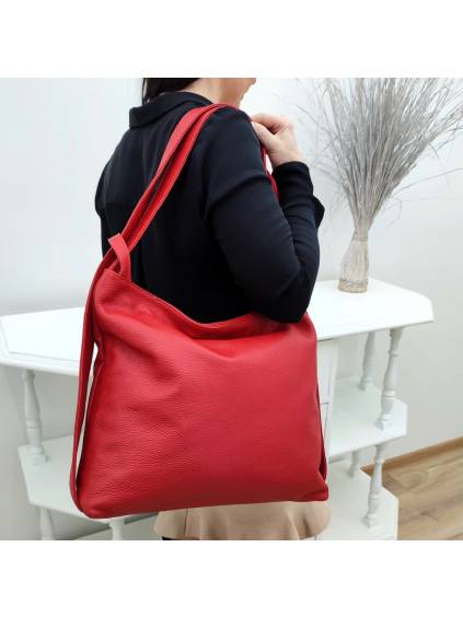Dámska kožená kabelka/ruksak 2v1 5555 červená