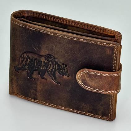 Pánska kožená peňaženka – hnedá s reliéfom Medveď