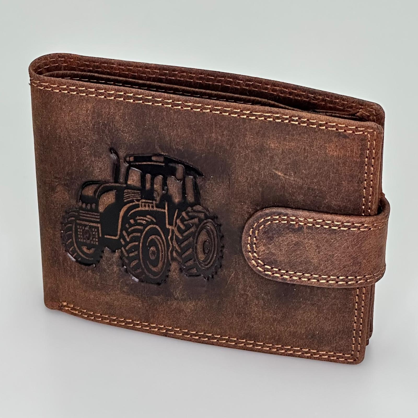 Pánska kožená peňaženka – hnedá s reliéfom Traktor