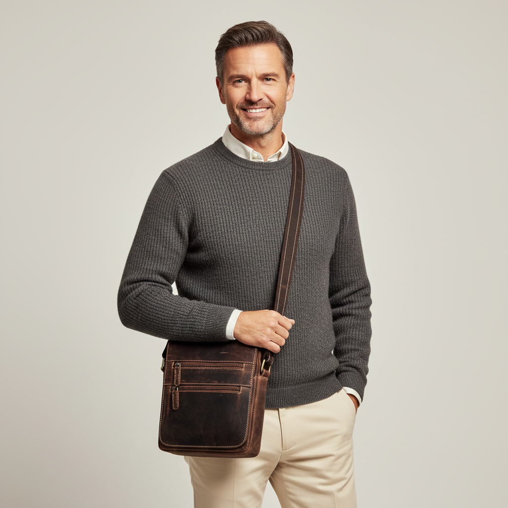 Luxusná pánska kožená crossbody  806 Tan koňak