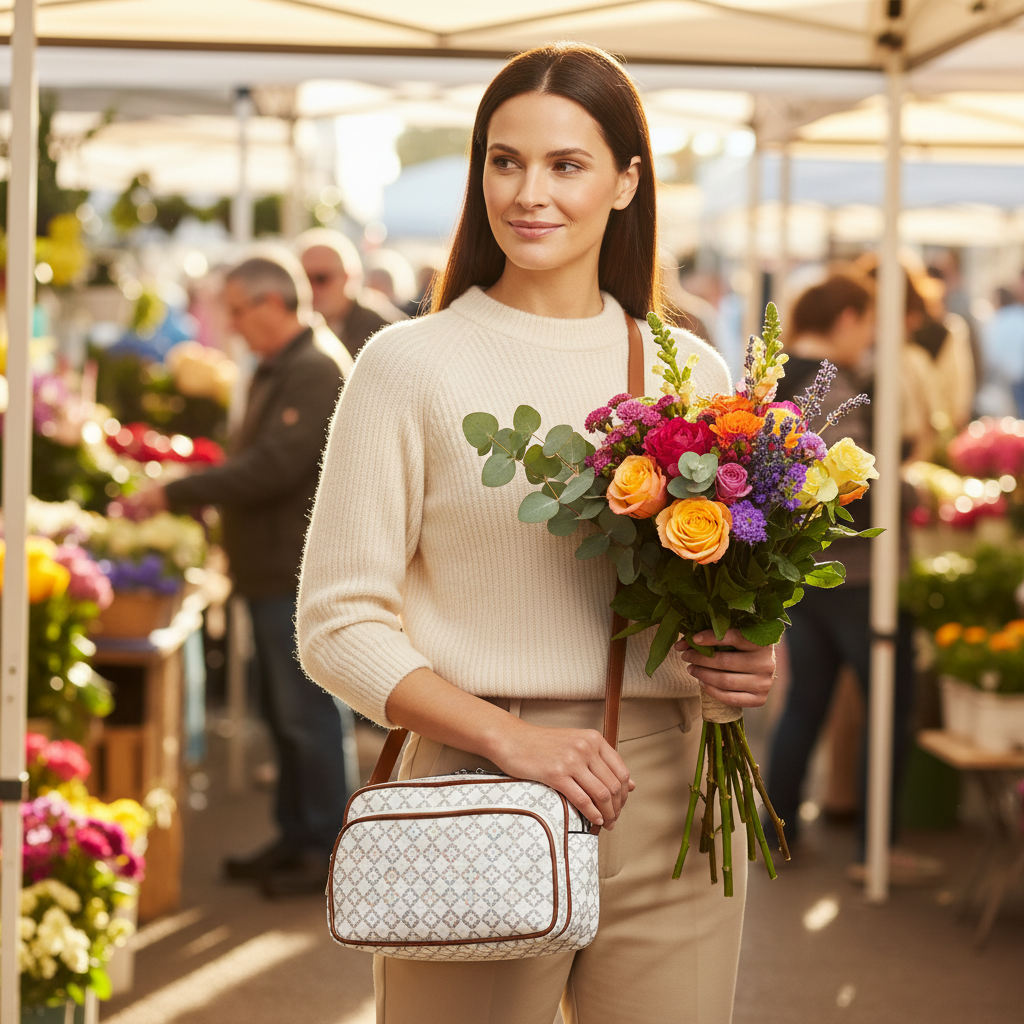 Dámska elegantná crossbody kabelka 1754-Z8-13570 bielo-hnedá