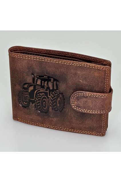 Pánská kožená peněženka s motivem traktor – pravá kůže, hnědá