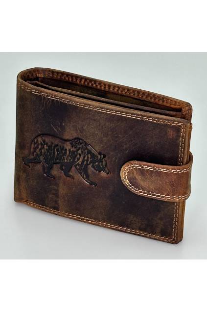 Pánská kožená peněženka s motivem medvěd – pravá kůže, hnědá