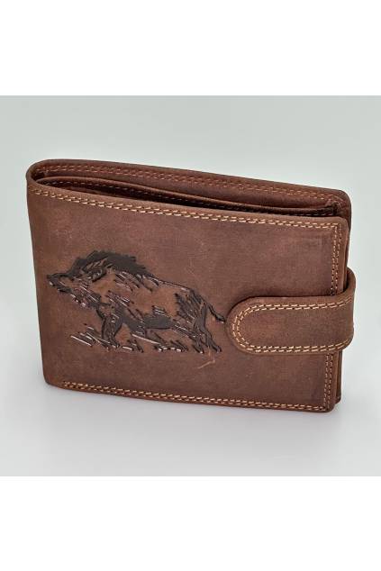 Pánská kožená peněženka s motivem divočák – pravá kůže, hnědá