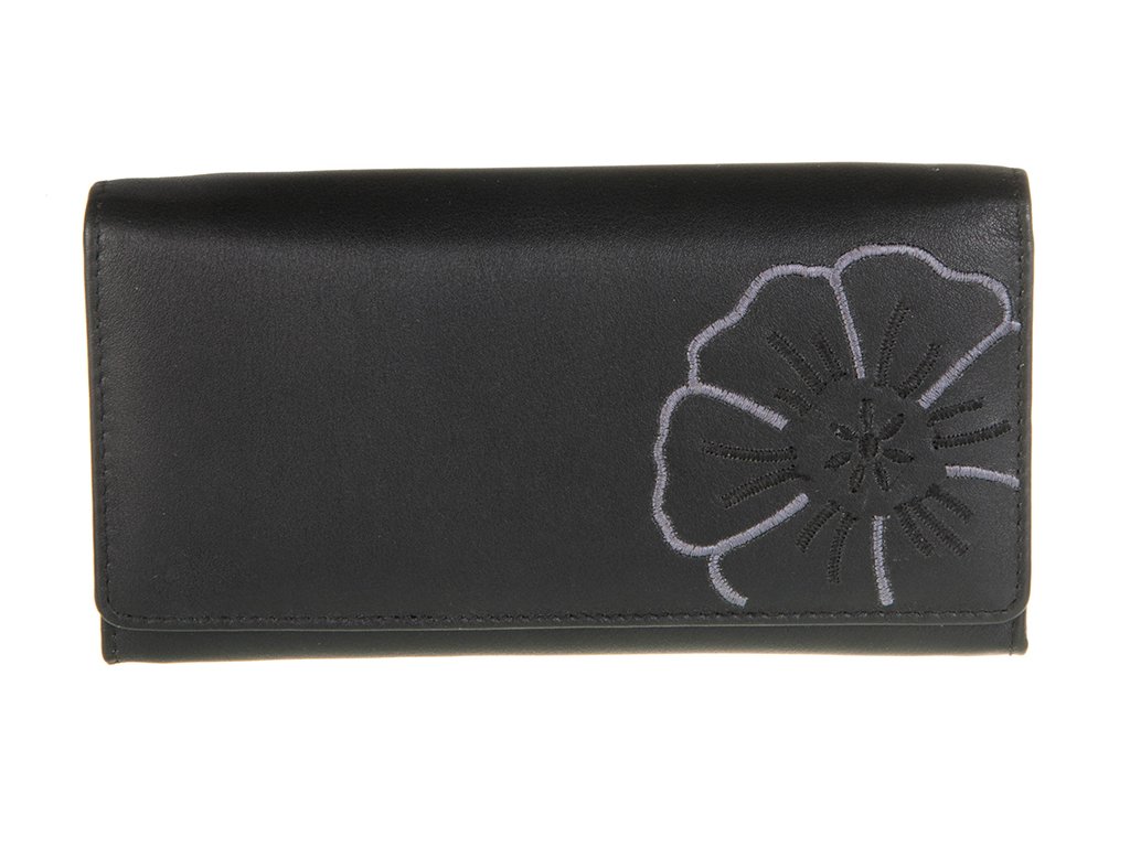 Kožená peňaženka Branco čierna s kvetinkou
