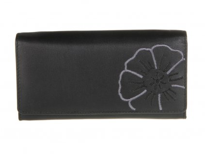 Branco kožená peňaženka čierna s kvetinkou