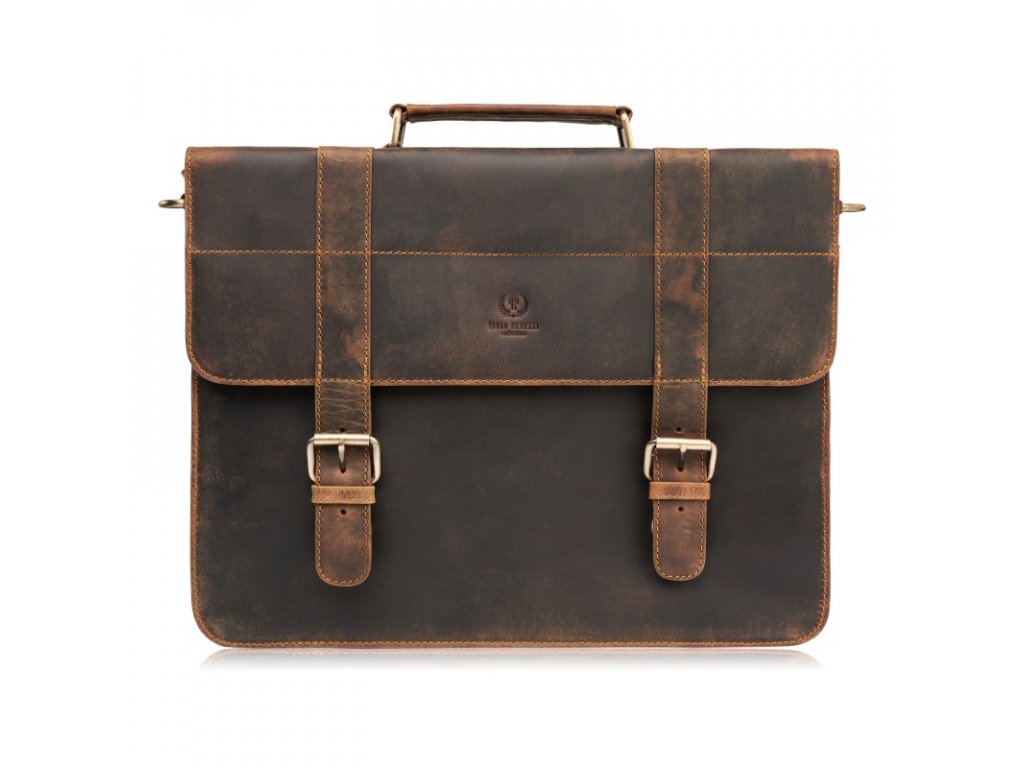 Pánská kožená aktovka vintage PAOLO PERUZZI; tmavě hnědá