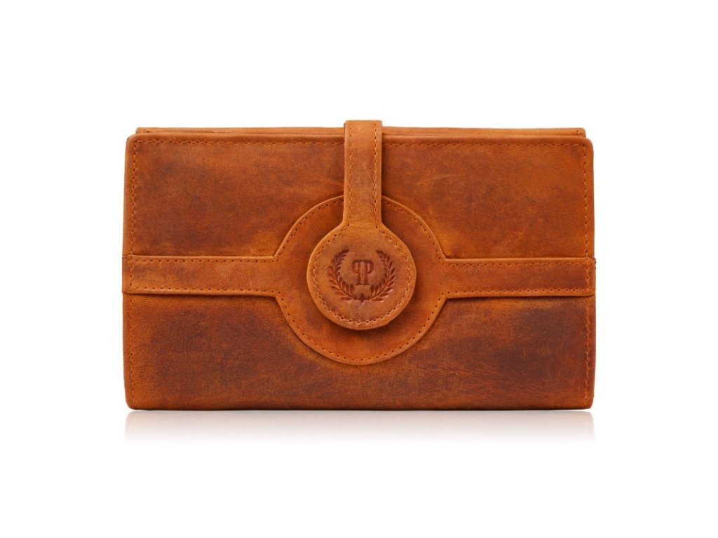 Dámská velká vintage kožená peněženka Paolo Peruzzi; oranžová