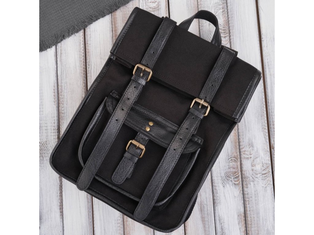 Dámský retro vintage městský batoh z bavlny a syntetické kůže Peruzzi; černá